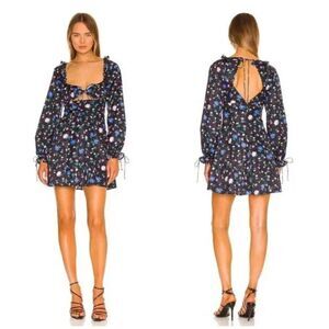 New For Love and Lemons Lexy Black Floral Long Sleeve Dress Size XS